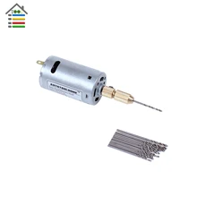 Mini 12V Motor Micro DIY Electric Hand Drill PCB Press Drilling & 16pcs 0.8mm-1.5mm Twisit Drill Bits Set & Keyless Brass Chucks