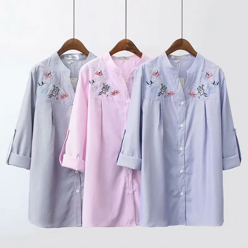 

2019 Spring Summer Big Size Women Long Shirt Cotton Embroidery Blouses Style Oversize Sleeve Ladies Shirts Plus Size