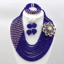 Нигерийские Африканские свадебные бусы комплект ювелирных изделий кристалл браслет из ожерелья и бисера серьги ювелирный набор AEJ774