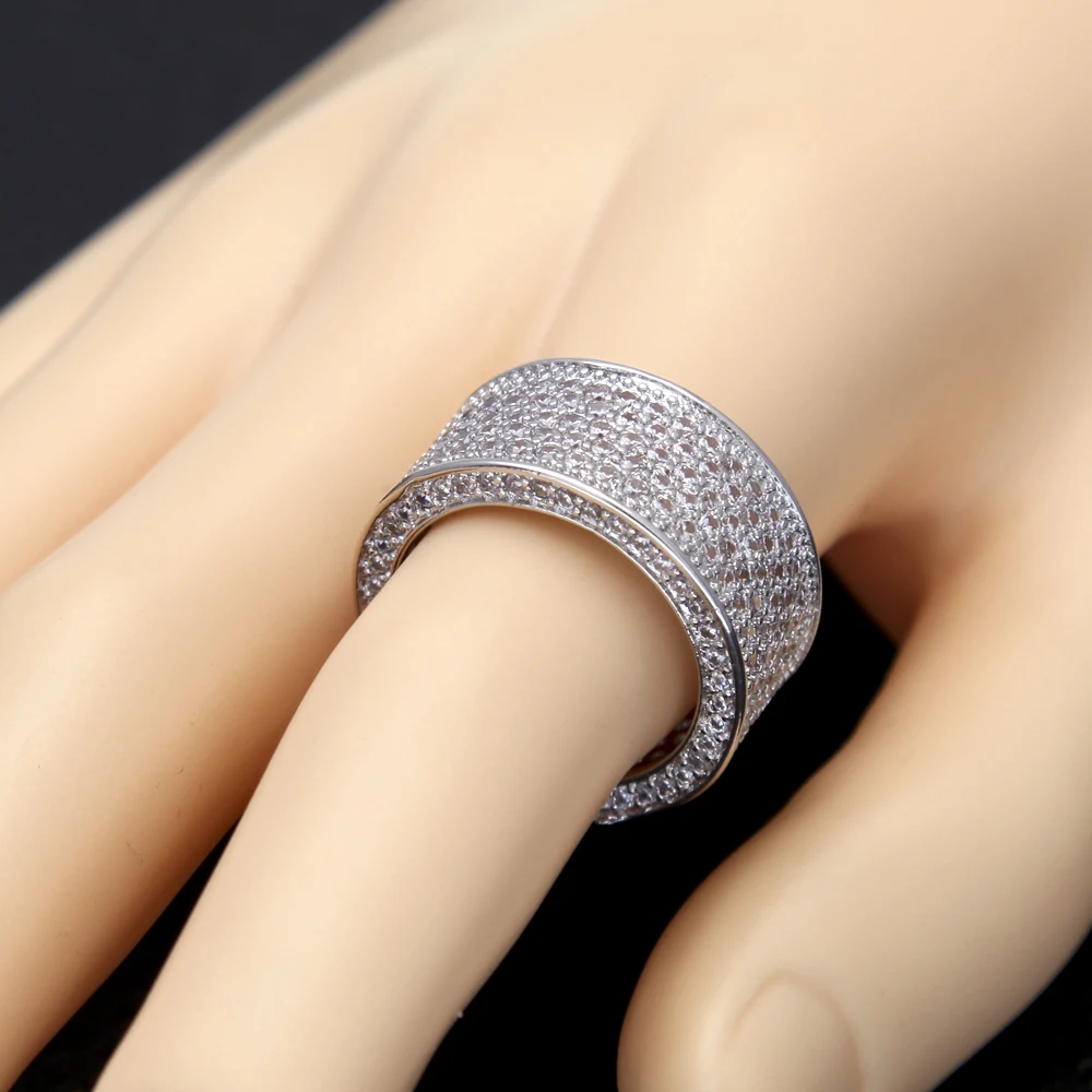 12 мм Роскошные хрустальные фианиты кольца для мужчин и женщин золото и серебро 8-11 обручальное кольцо модный дизайн ювелирных изделий