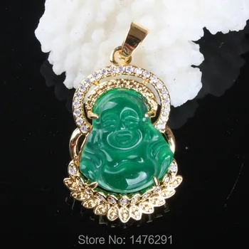

Fancy Stone Imitation Green Jades Buddha Inlaid Rhinestone Pendant 1PCS