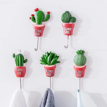 

Wall Hook Cactus Adhesive Artificial Flower Pot plant Home Decor Storage Organizer Key Rack Bathroom Kitchen Towel Hanger
