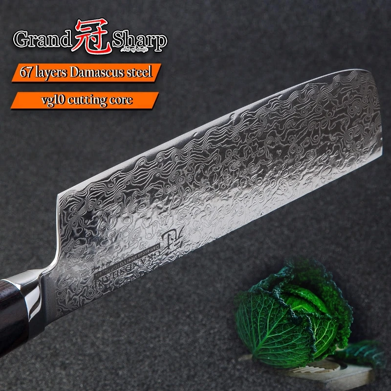 GRANDSHARP Nakiri шеф-поварские ножи японский дамасский стальной vg10 дамасский кухонный нож инструменты для приготовления пищи разделочные мясной овощной нож