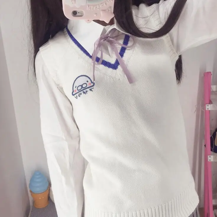 Sweet Pullovers Mamegoma School Sweater High Japanese Animal Cartoon Preppy White Jk Anime Embroidery Vest Girls Cosplay Cute Uniform q4SCgxp