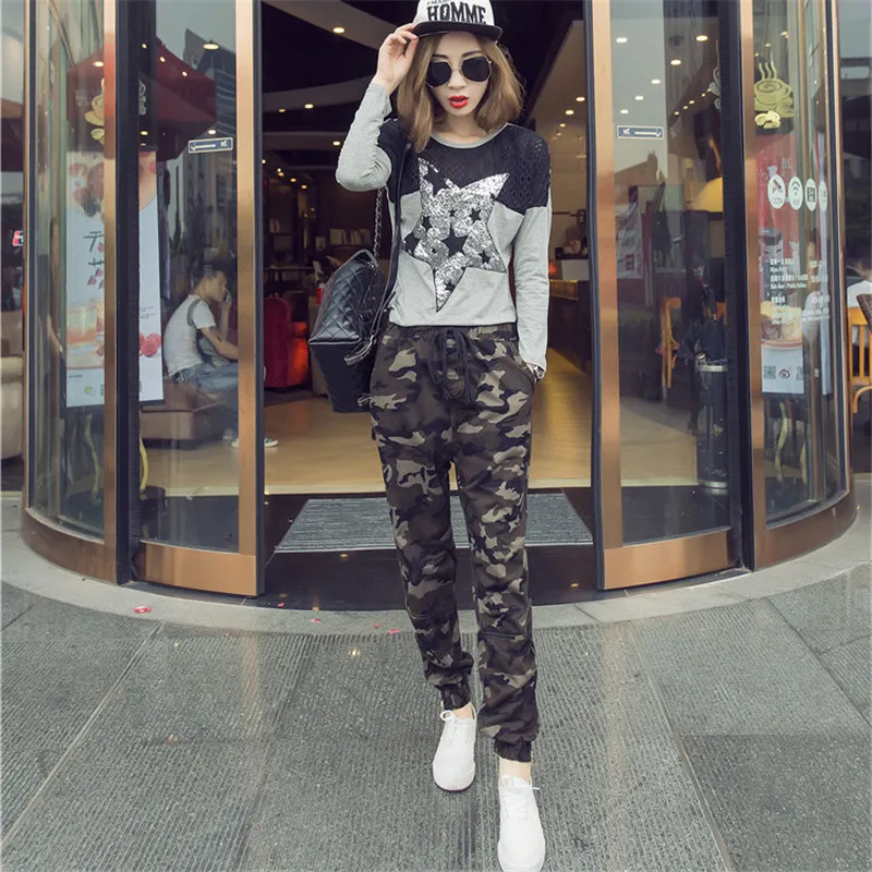Для женщин камуфляж брюки для девочек осенние модные Повседневное свободные рабочие брюки красивый утягивающие брюки Ms Bf Стиль узкие брюки Lj529