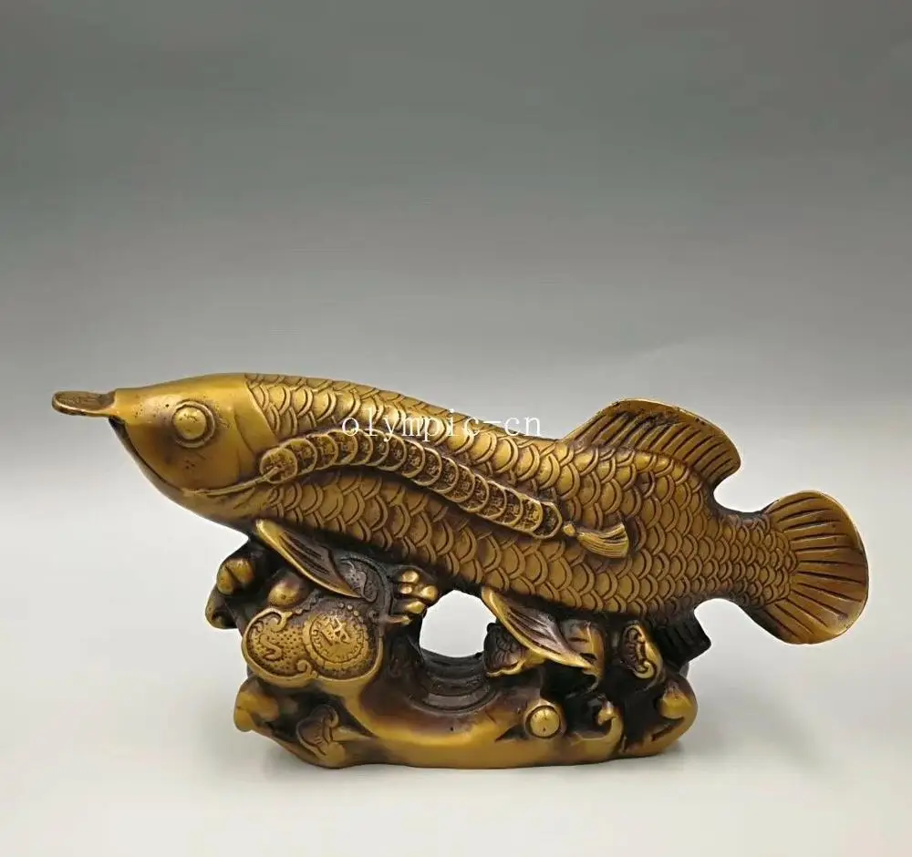 

10'' copper sculpture home fengshui treasure wealth fish statue