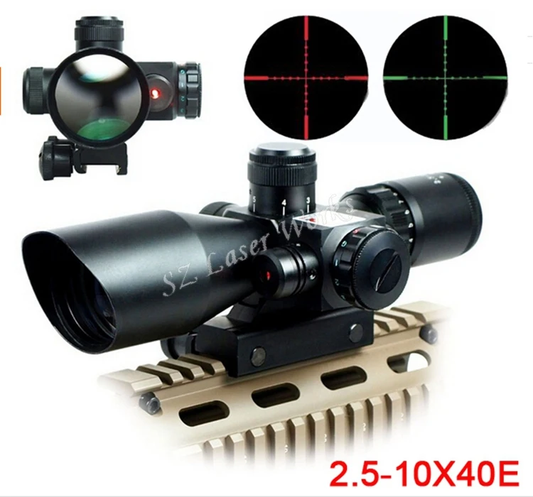 

Hunting 2.5-10x40 Tactical Rifle Scope with Red Laser Dual illuminated Mil-dot w/ Rail Mount Gun Sight scope Free Shipping