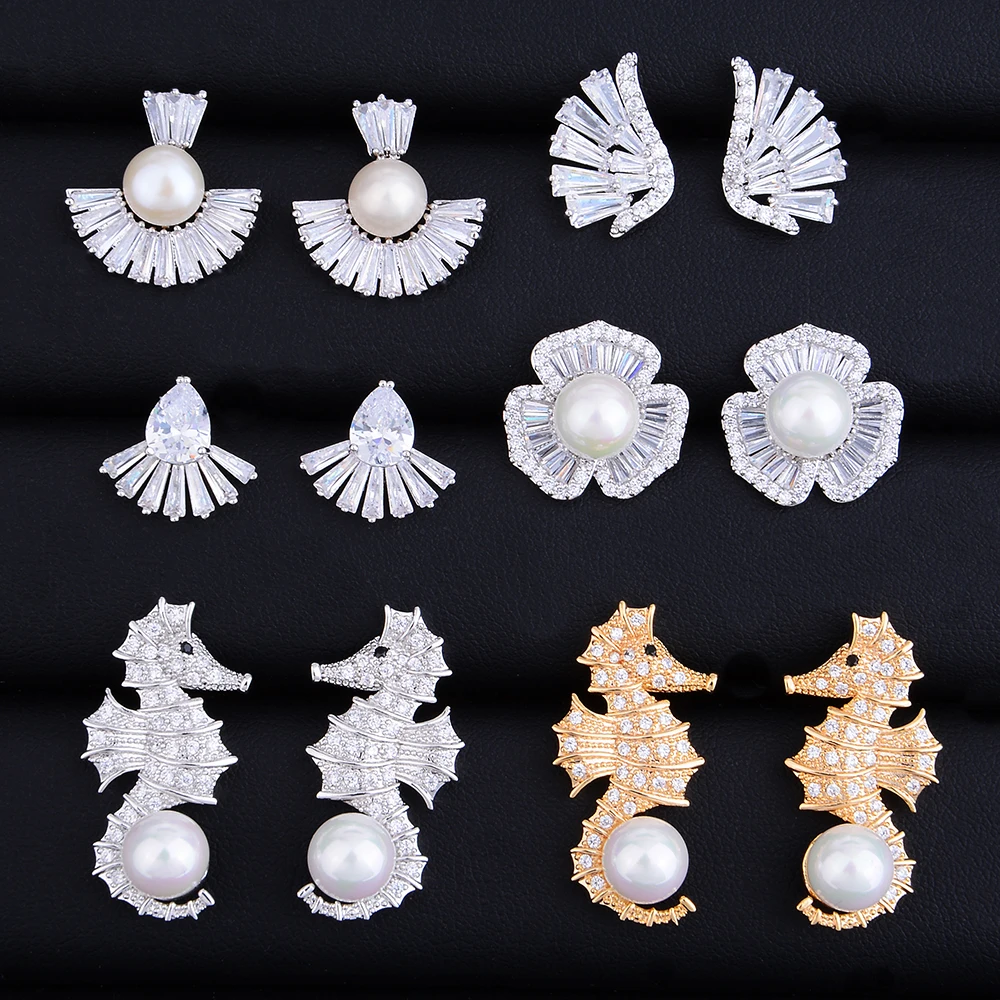 Уникальные ювелирные изделия GODKI цветок морской конек коллекция модные элегантные AAA кубический цирконий женские свадебные серьги-гвоздики Высокое качество