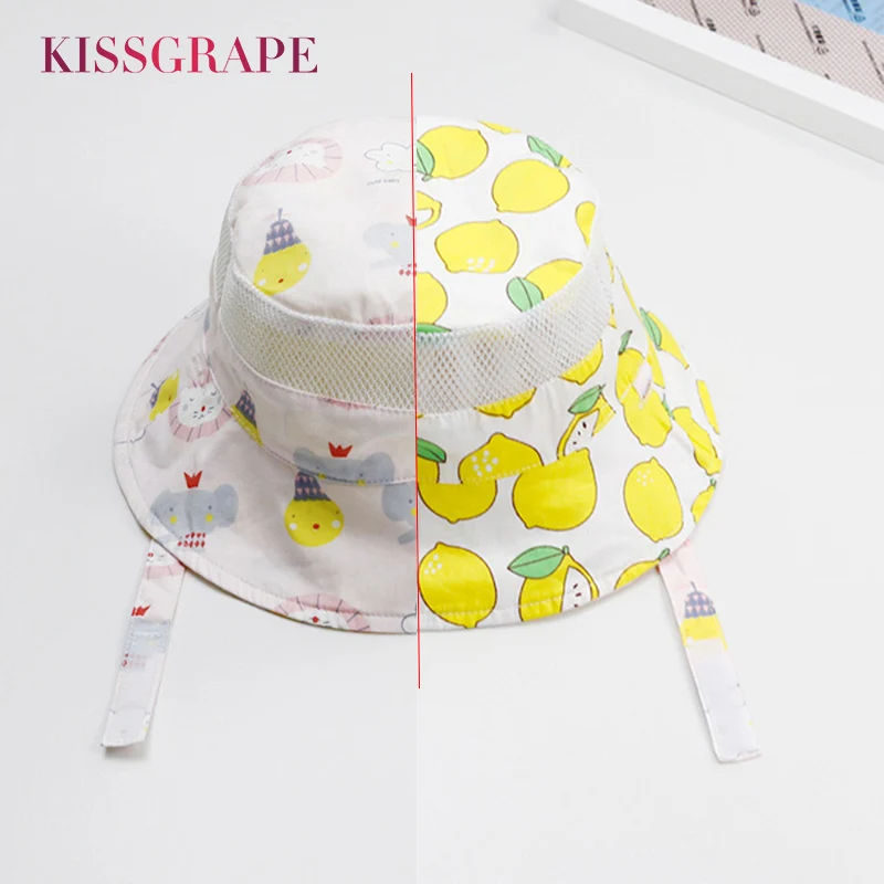 

Double-sided Baby Girls Summer Breathable Mesh Beach Sun Hats Wide Brim Children's Cotton Panama Toddler Boys Cartoon Bucket Hat