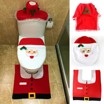 

Hot 1set Christmas Fancy Santa Toilet Seat Cover Rug Bathroom Set Contour Rug Natal Navidad Christmas Decoracion New Year