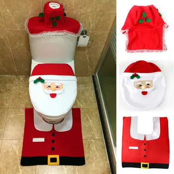 Hot 1set Christmas Fancy Santa Toilet Seat Cover Rug Bathroom Set Contour Rug Natal Navidad Christmas
