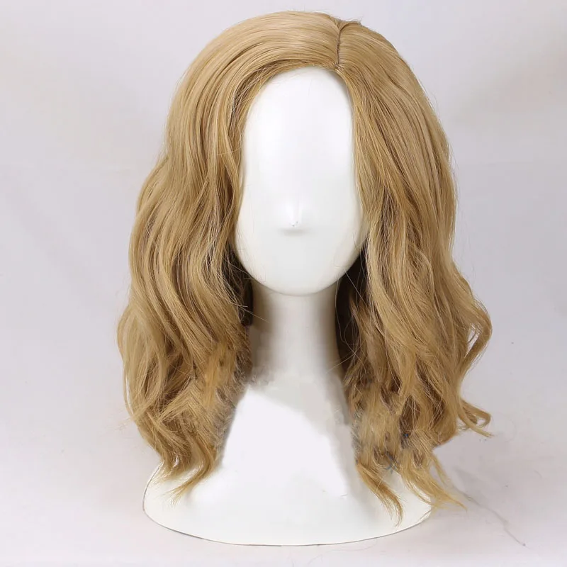 Cosroad Captain Marvel Coplay Costume Wigs Women Blonde Wavy Hair Gold Wig  (2)
