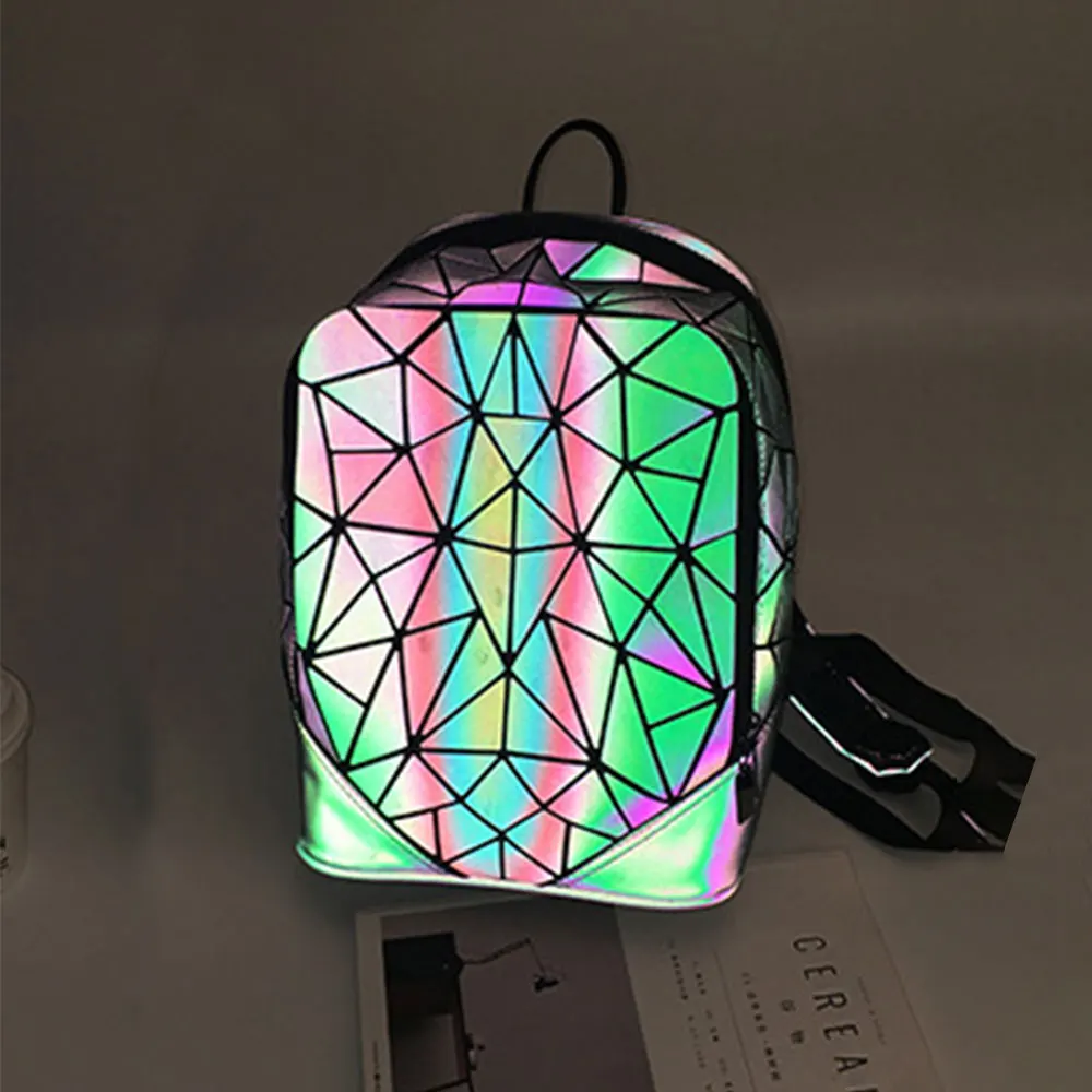 Светящийся женский рюкзак геометрический плед Bagpack блестки зеркало Saser школьный