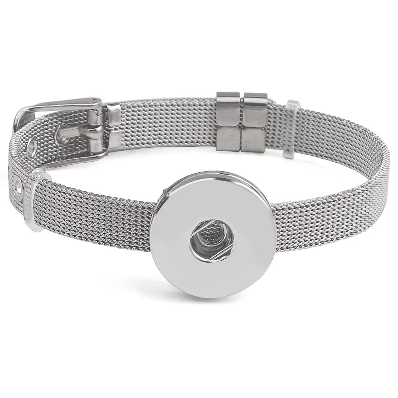 

1pc 8mm DIY Accessories 316L Stainless Steel Wristband Bracelet with button base Fit 8mm Slide snap buttons Charms Slide Letters