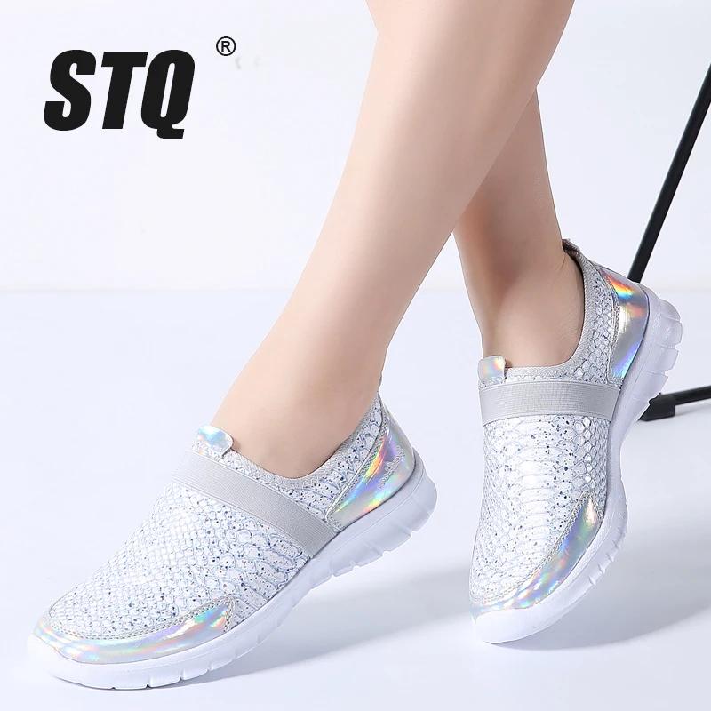 

STQ 2020 Autumn Women Sneakers Shoes Women Breathable Mesh Shoes Ballet Flats Ladies Slip On Flats Loafers Shoes Plus Size 7698