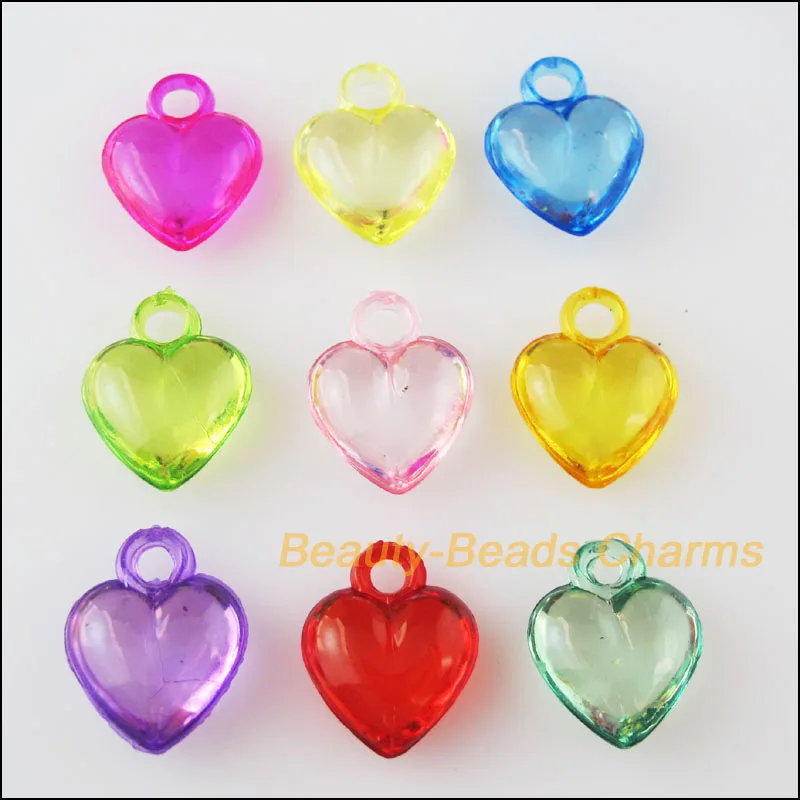 70Pcs Mixed Plastic Acrylic Smooth Heart Charms Pendants 13.5x17mm