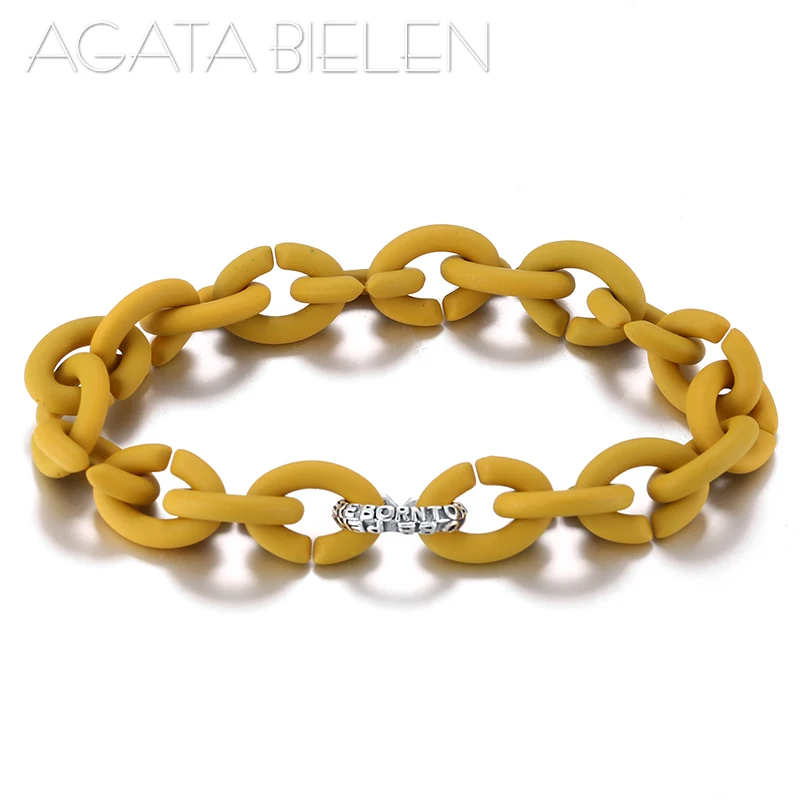 

Hot Sale Charming Round S925 Bead Bracelets&Bangles For Women Girls Yellow Color Hard Rubber X Bracelets Statement Jewelry Gift