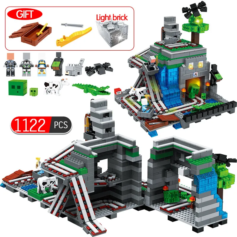 

1122pcs My World 3D Light Building Blocks Compatible LegoINGLYS Minecraft Organs of the Cave Farm DIY Bricks Toys For Children
