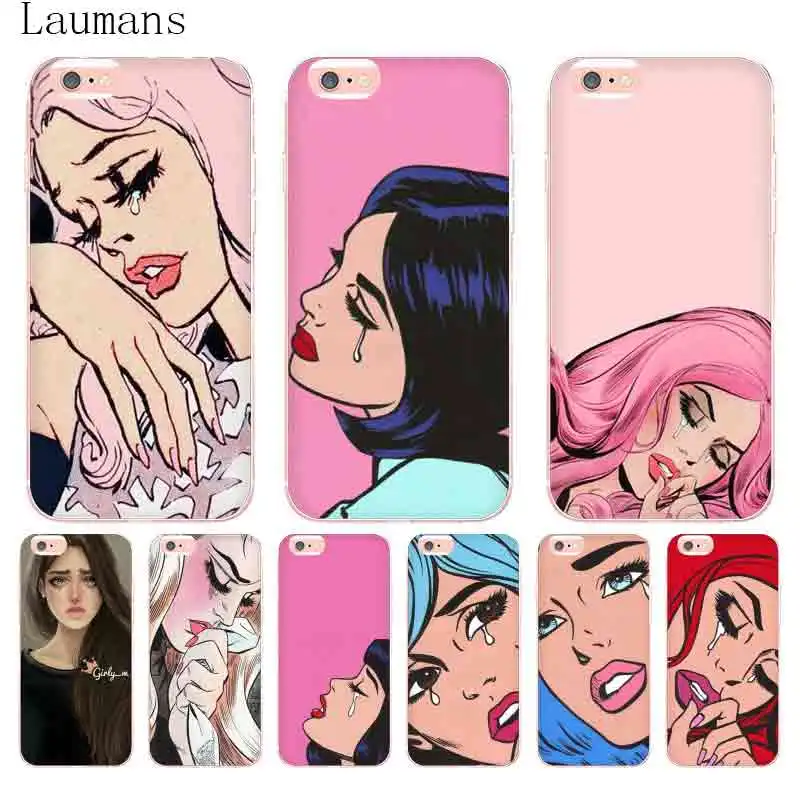 Laumans розовый плач девушка лицо Прозрачный чехол для Apple iPhone 8 7 6 s плюс X 5 5S SE 5C 4 4S