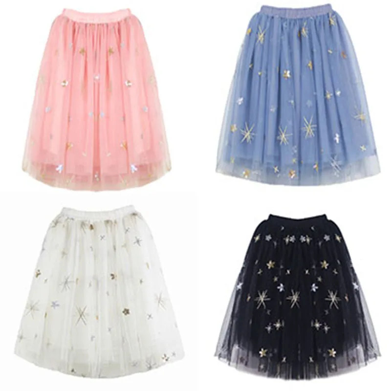 

Summer Baby Girls Kids Clothes Tutu Skirt Lace Print Stars Ruffle Children Skirts Children Long Cotton Pleated Tulle Skirt