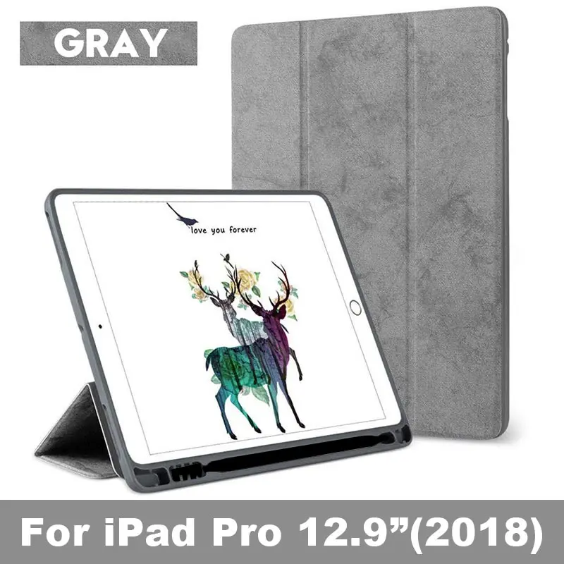 Чехол для iPad Pro 12,9 3th Funda с держателем карандаша Умный Магнитный силиконовый чехол для iPad Pro 12,9 1th 2th Capa - Цвет: 12.9 2018 Gray 02