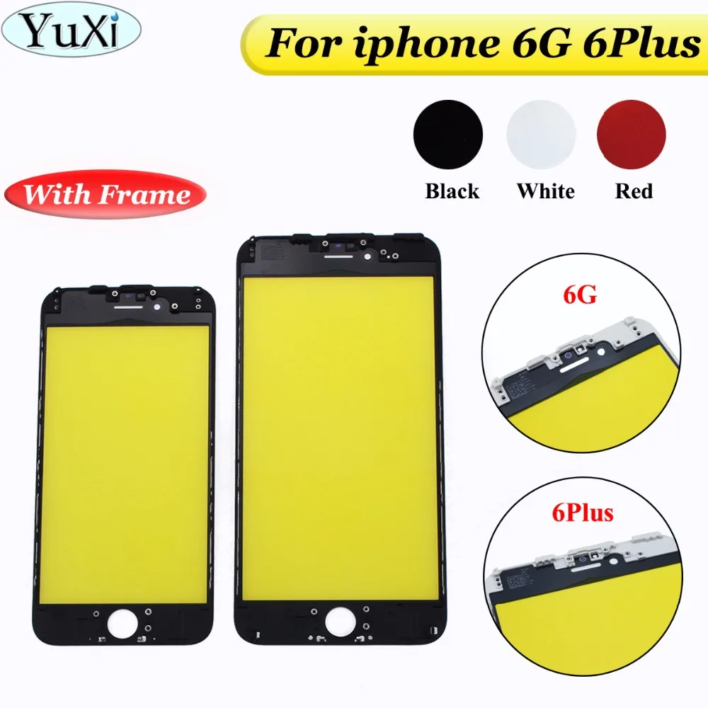 

YuXi For iPhone 6/6 plus Front Screen Outer Glass with Frame Assembly Replacement For iphone 6G 6Plus Black White Red