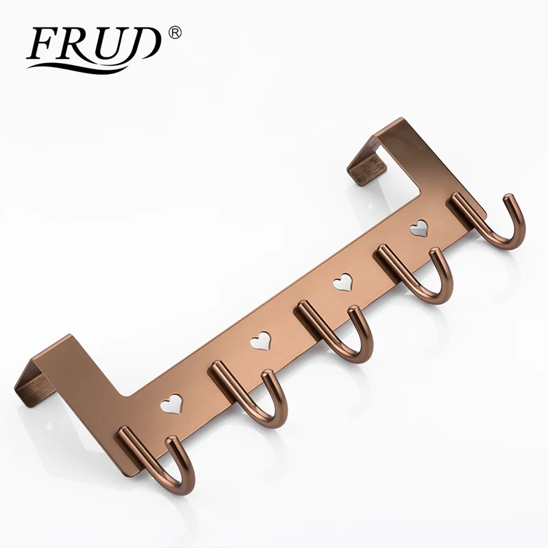 

FRUD Brown Vintage Clothes Hook Towel Door Hook Space Aluminum 5 clothes Hooks No Need To Drill Holes Hardware accessoriesY38022