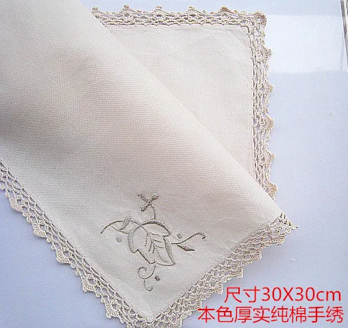  Hight quality 100% cotton Beige crochet lace handkerchief handmade Embroidered handkerchief 30cm