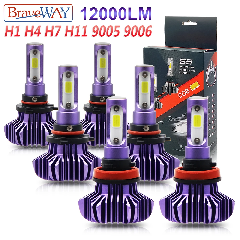 

BraveWay LED Light Bulbs for Car Headlight H11 Light Bulb H1 H7 Led H4 12000LM 80W Canbus HB3 BH4 9005 9006 12V Led H8 Ice Lamp