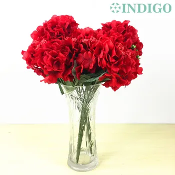 

INDIGO - 6 FLower/Stem Red Hydrangea Flower Beautiful Christmas Decoration Flower Floral Event Party Table Flower Free Shipping