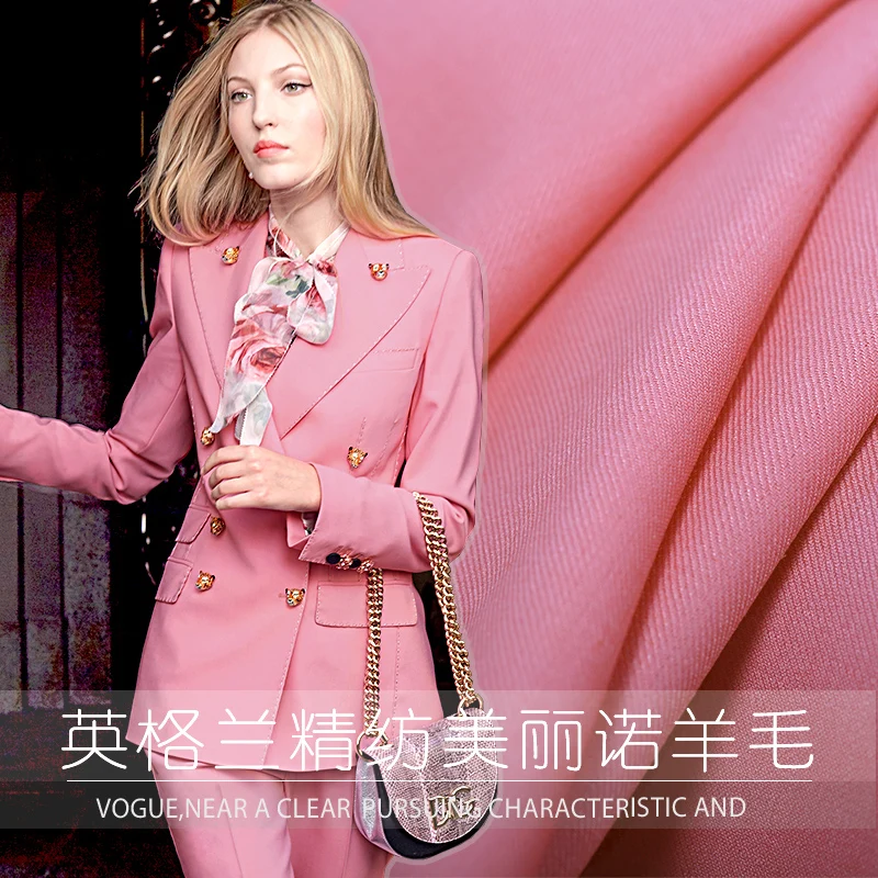 

High-end custom Worsted Merino Wool Fabric For Women coat,Width 150cm Pink Blending Fashion cloth For DIY Sewing NEW