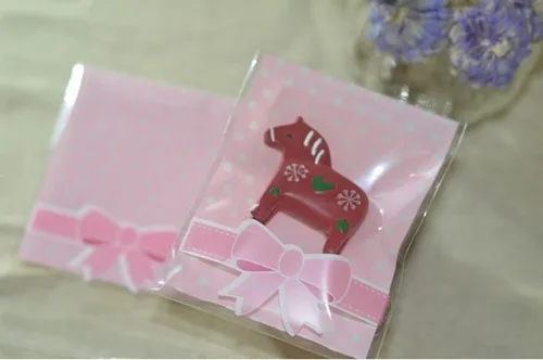 Синий и розовый бантом самоклеющиеся Печать Малый Пластик печенья упаковка мешки для Свадебная вечеринка подарочная упаковка