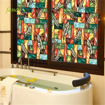 

FANCY-FIX Feather Stained Glass Window Film, Privacy for Living room,PVC Static Cling Decorative Film, Easy Installation 45 cm