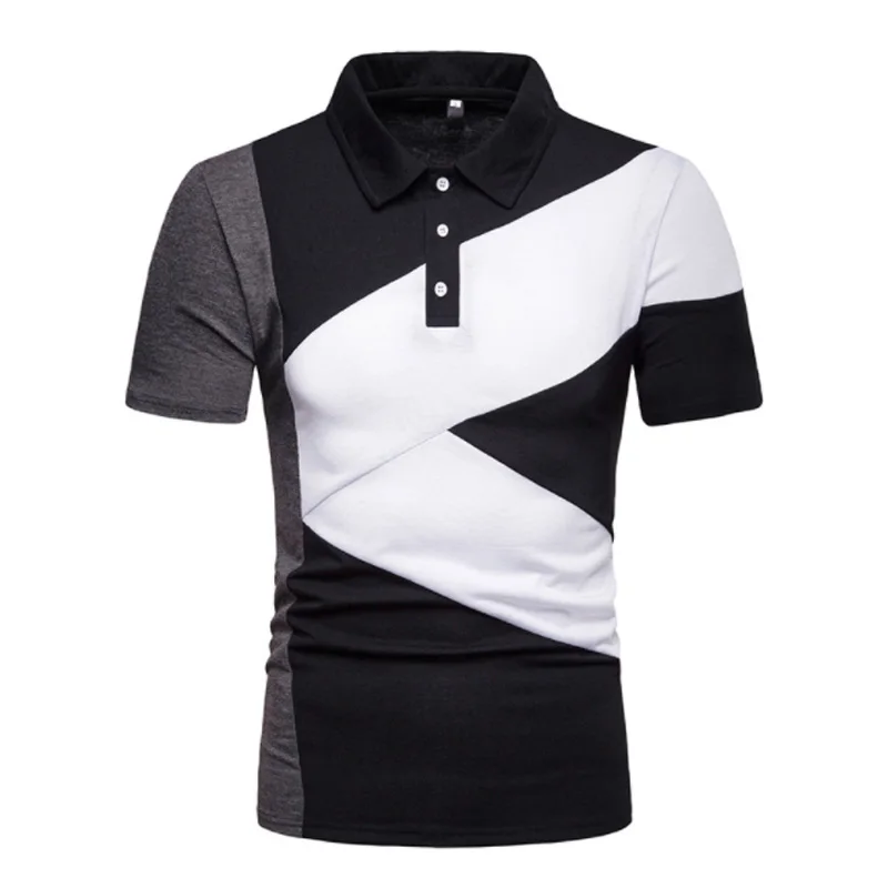Топ для мужчин Slim Fit с коротким рукавом Повседневная футболка для гольфа Топы Para Hombre Tomme дикий контрастный цвет - Цвет: Черный