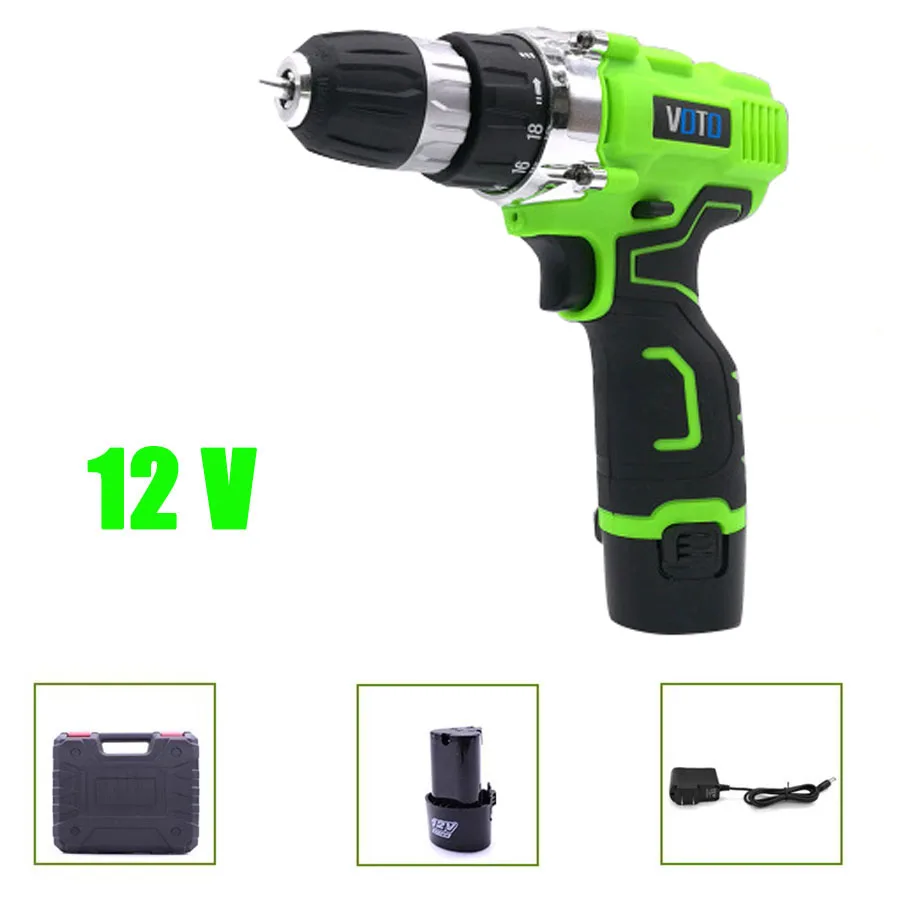 

VOTO V6 Battery Rechargeable Cordless Drill Electric Screwdriver Set Lithium Power Tools Screw Gun Driver 12V Green With Case