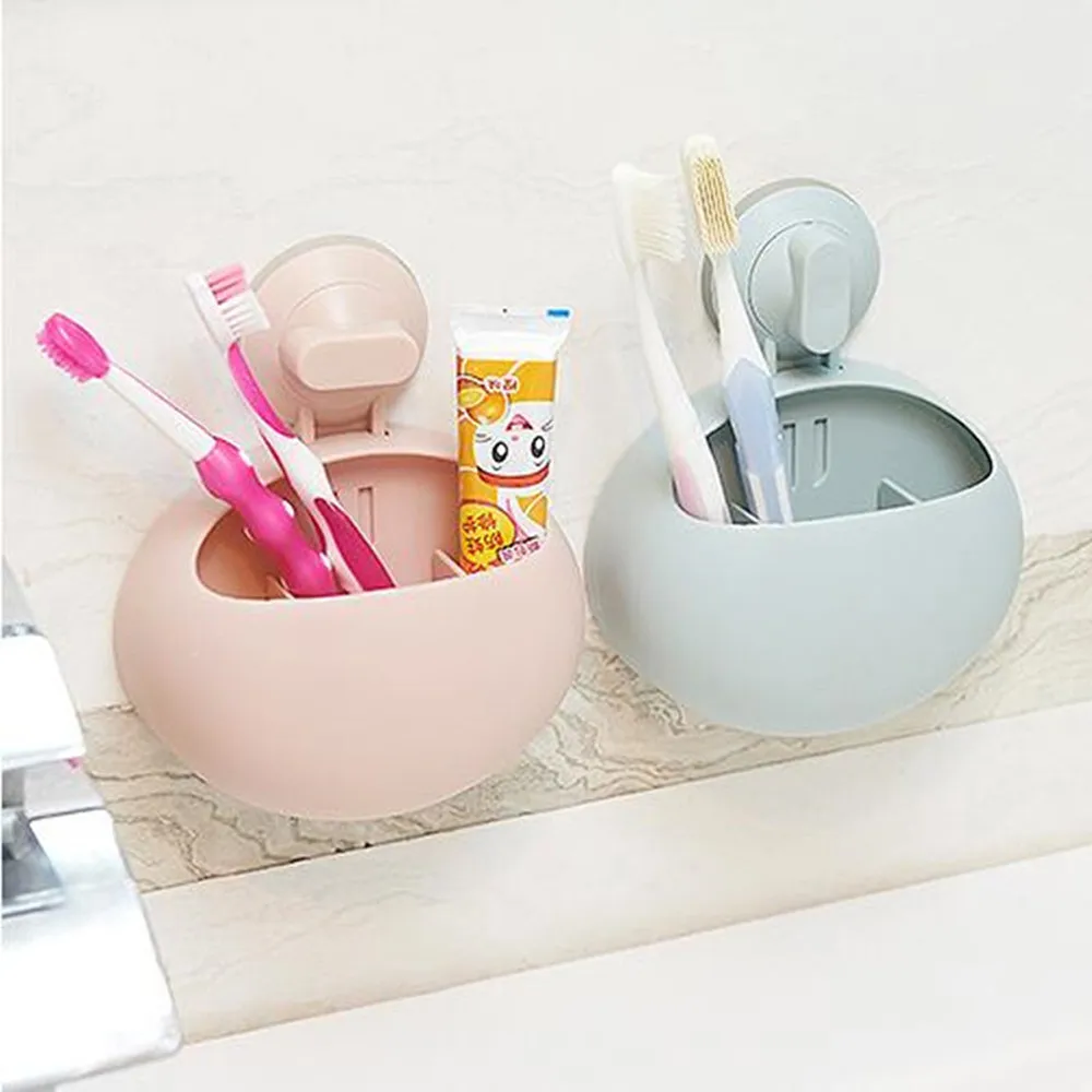 4 Pure Colors Plastic Cute Wall Sucker Hook Toothbrush Holder Bathroom Set Toothbrush