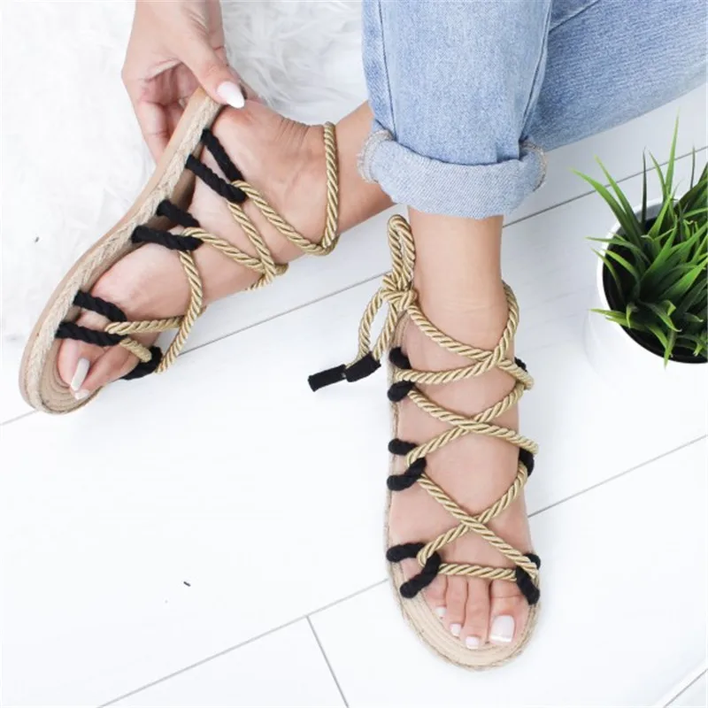 Litthing Summer Sandals For Women Hemp Rope Shoes Woman Rome Casuals Hemp Rope Sandals Zapatos De Mujer Rome Sandals