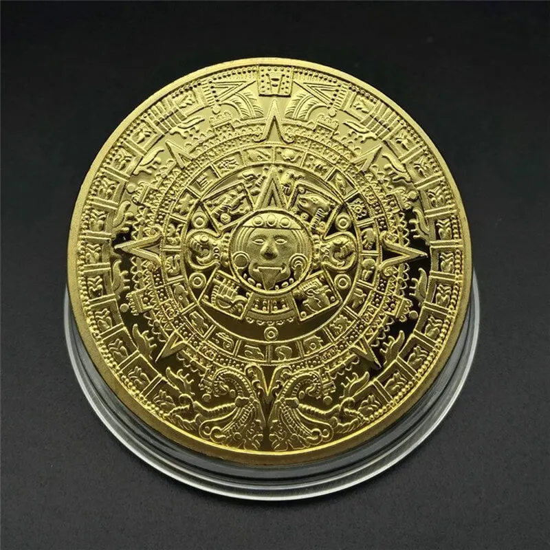 1 шт. Горячая мистический позолоченный майан ацтекский календарь памятная монета искусство, Коллекционирование, подарок физический Сплав Монета Прямая - Цвет: Gold