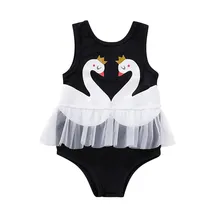 Купальный костюм для девочек из полиэстера, цельные детские купальники, купальный костюм, бикини, пляжный комбинезон, лебедь, купальник с рисунком из мультфильма, L0517