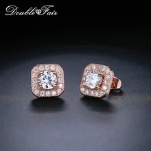 Двойные серьги-гвоздики с квадратным инкрустированным кристаллом циркония для женщин, розовый Золотой пирсинг, ювелирные изделия DFE839M
