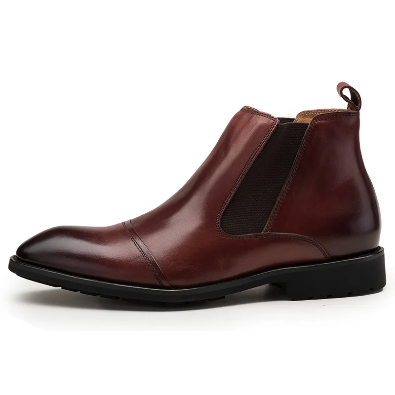 Estilo De marrom Trabalho Chelsea Homens Inglaterra Homem Tornozelo Vestido Preto Sapatos Luxo Genuíno Apontou Qyfcioufu Botas Couro Moda Dos Toe Biqueira 16xvqFwWRY