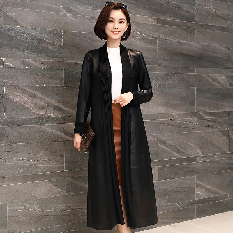 

Real Genuine Leather Jacket Women Clothes 2019 Spring Autumn Sheepskin Coat Korean Vintage Long Trench Coat Women Tops ZT2321