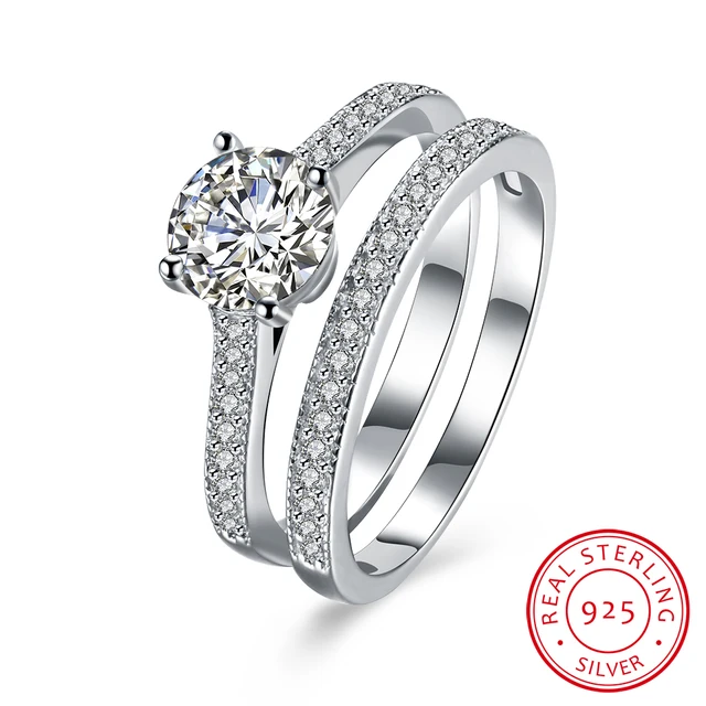 925 Sterling Silver Rings Luxury 2 Rounds Bijoux Wedding Coupl Ring 925 Sterling Silver Rings Luxury 2 Rounds Bijoux Wedding Coupl Ring Bridal Sets Cubic Zirconia Engagement