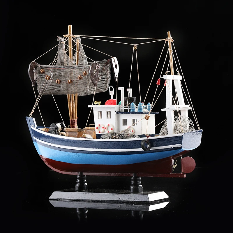 Miniature Boat Model Fishing Ship Toys Figurine DIY Crafts Tabletop Desk Decors 