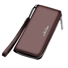 Кожаный мужской кошелек, деловой многофункциональный держатель для карт, мужской кошелек с двойной молнией, кошелек для кредитных карт