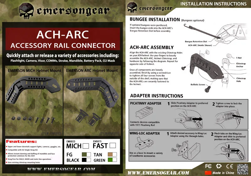 Emersongear Тактический шлем аксессуар ACH-MICH дуга шлема Крепление рельса