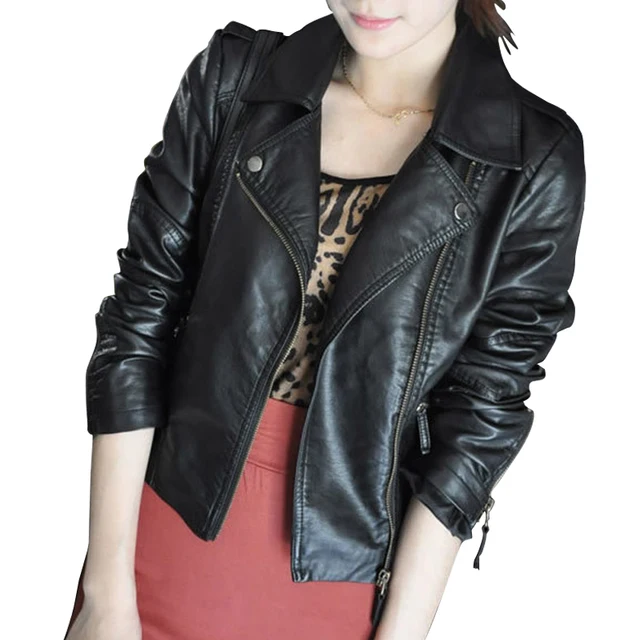 Motorcycle Leather Jacket Women 2015 Spring Autumn Red
