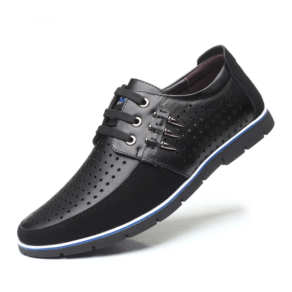 

IPCCM Spring And Autumn New Men's Large Size Solid Color Round Head Hollow Breathable Non-slip Fashion Trend Flat Shoes