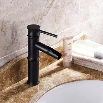 

Free Shipping Black copper bamboo faucet waterfall classical faucet bronze fashion antique basin faucet B5568