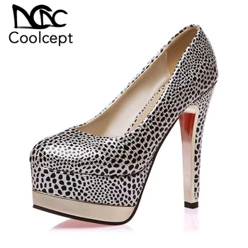 

Coolcept Size 33-47 Ladies Polka Dot High Heels Shoes Fashion Platform Pumps Round Toe Spike Toe Party Ladies Office Footwear